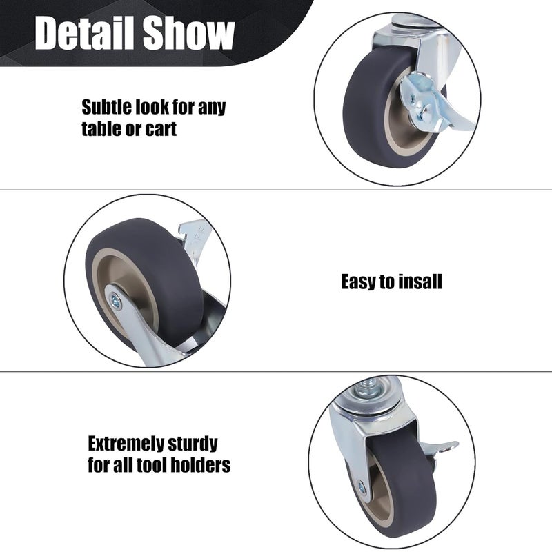 BAISASY 3 Inch Caster Wheels, Threaded Stem Casters Set of 4, Heavy Duty Wheel with Brake, Metric Size M8-1.25-25 (Screw Diameter 8mm, Screw Length 25mm) Casters for Wire Shelving, Furniture Dolly - Image 5